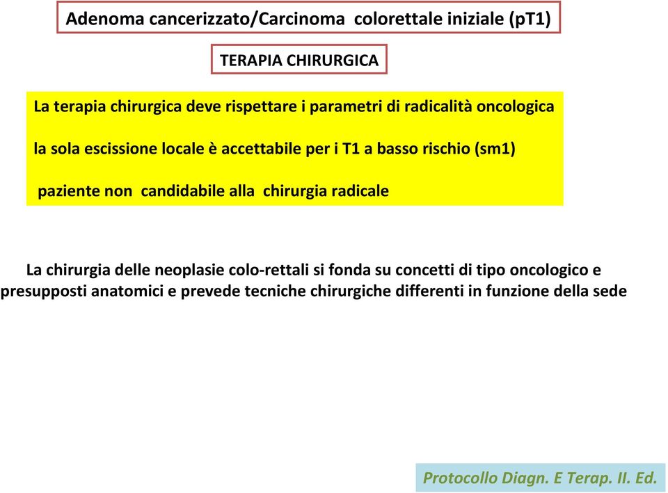 candidabile alla chirurgia radicale La chirurgia delle neoplasie colo-rettali si fonda su concetti di tipo oncologico