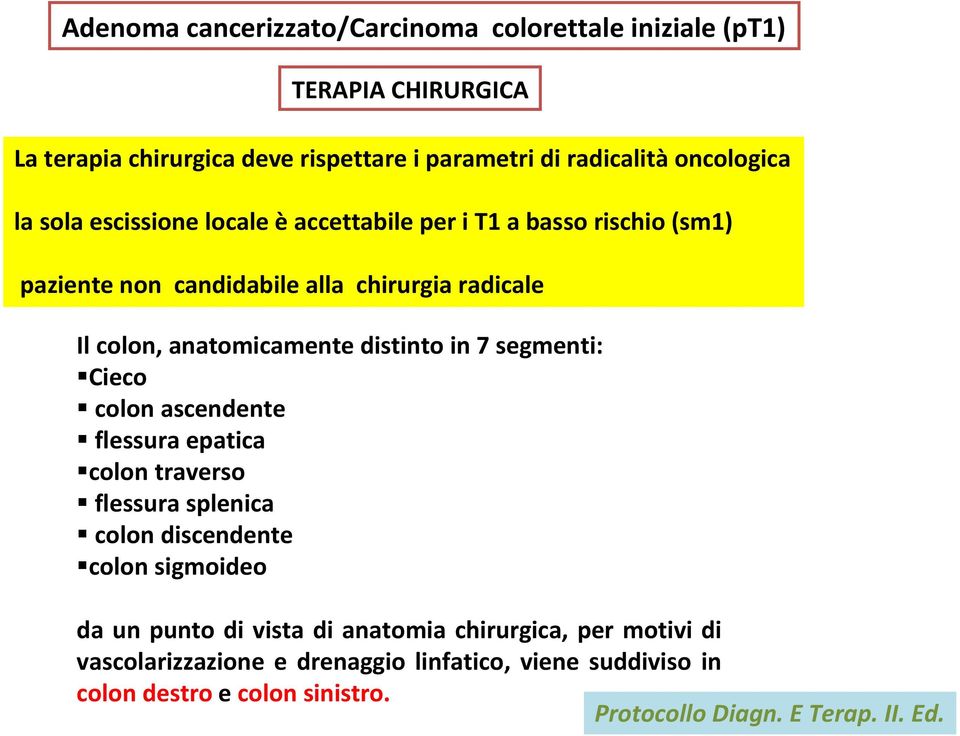 in 7 segmenti: Cieco colon ascendente flessura epatica colon traverso flessura splenica colon discendente colon sigmoideo da un punto di vista di