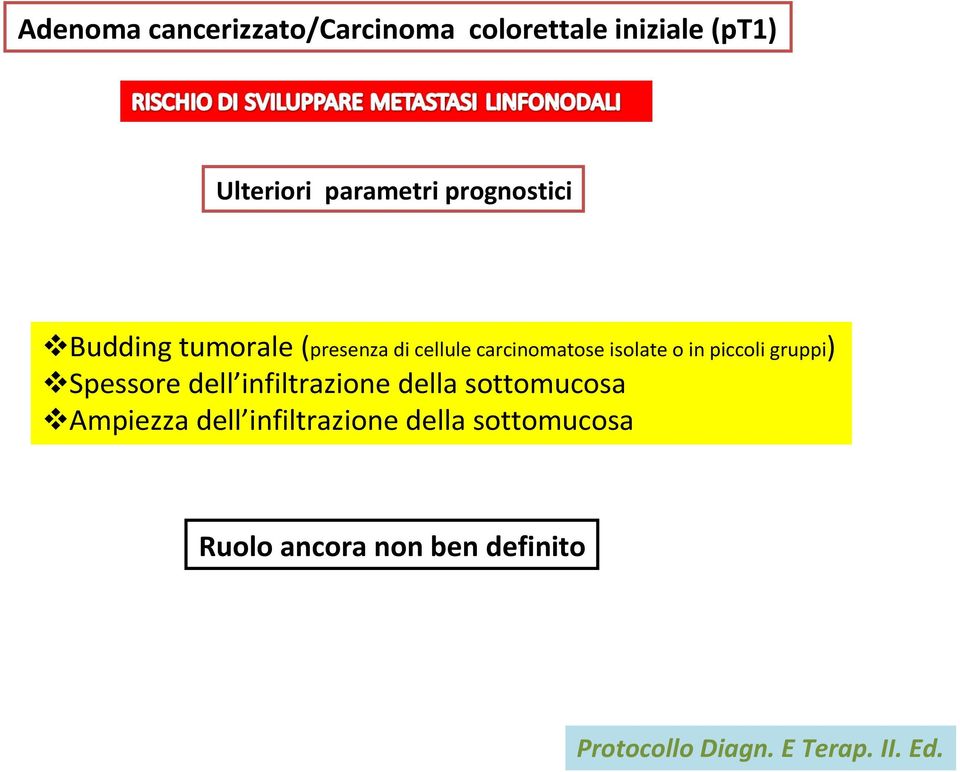 piccoli gruppi) Spessore dell infiltrazione della sottomucosa Ampiezza dell