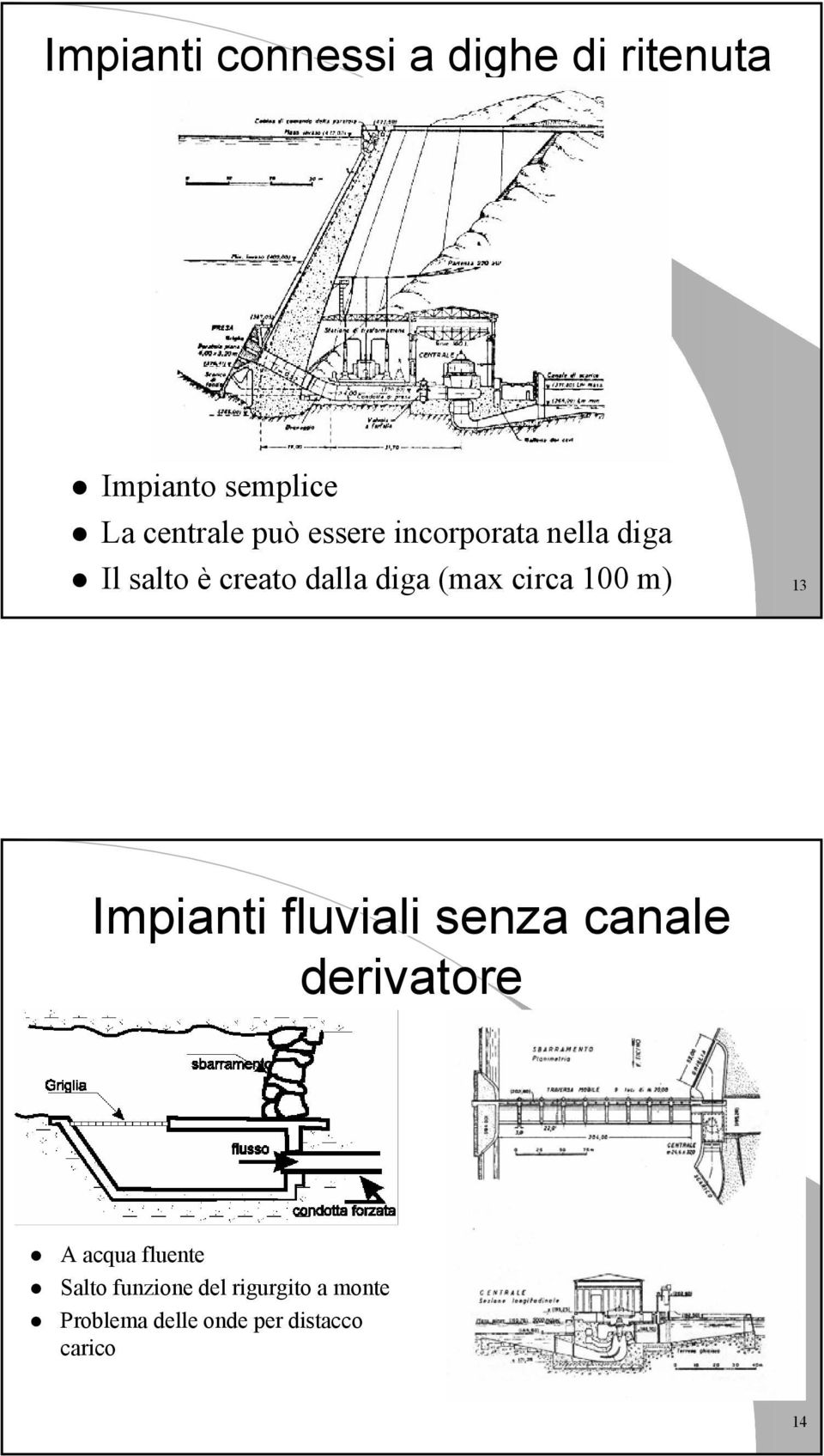 100 m) 13 Impianti fluviali senza canale derivatore A acqua fluente