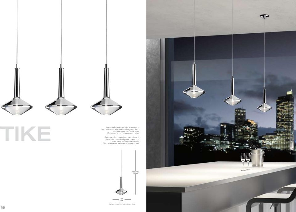 Pendant lamp with a borosilicate glass element in the mirrored or