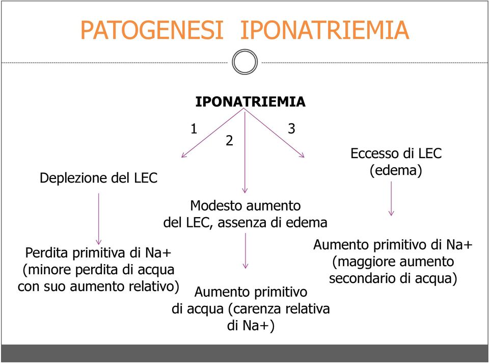 relativo) Modesto aumento del LEC, assenza di edema Aumento primitivo di acqua