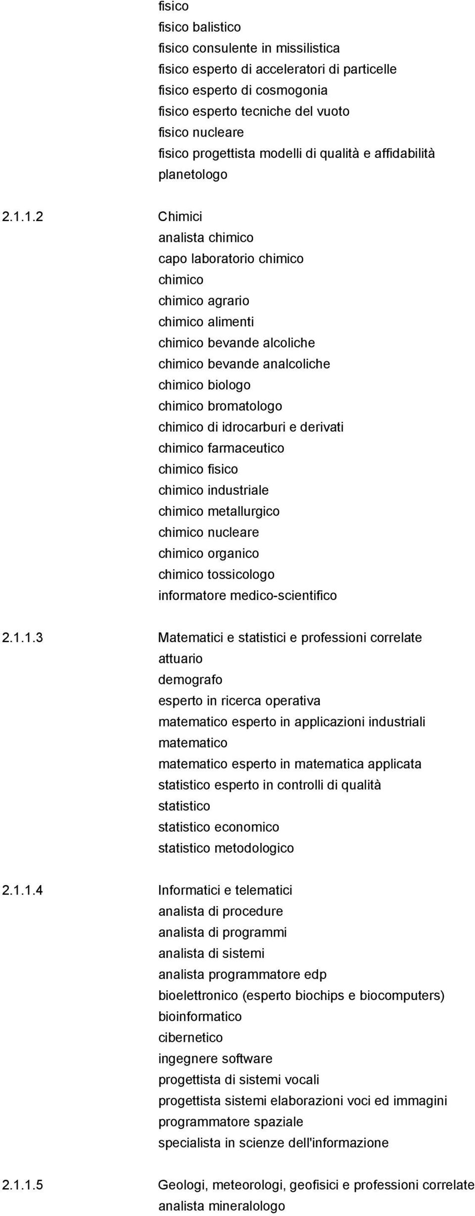 1.2 Chimici analista chimico capo laboratorio chimico chimico chimico agrario chimico alimenti chimico bevande alcoliche chimico bevande analcoliche chimico biologo chimico bromatologo chimico di