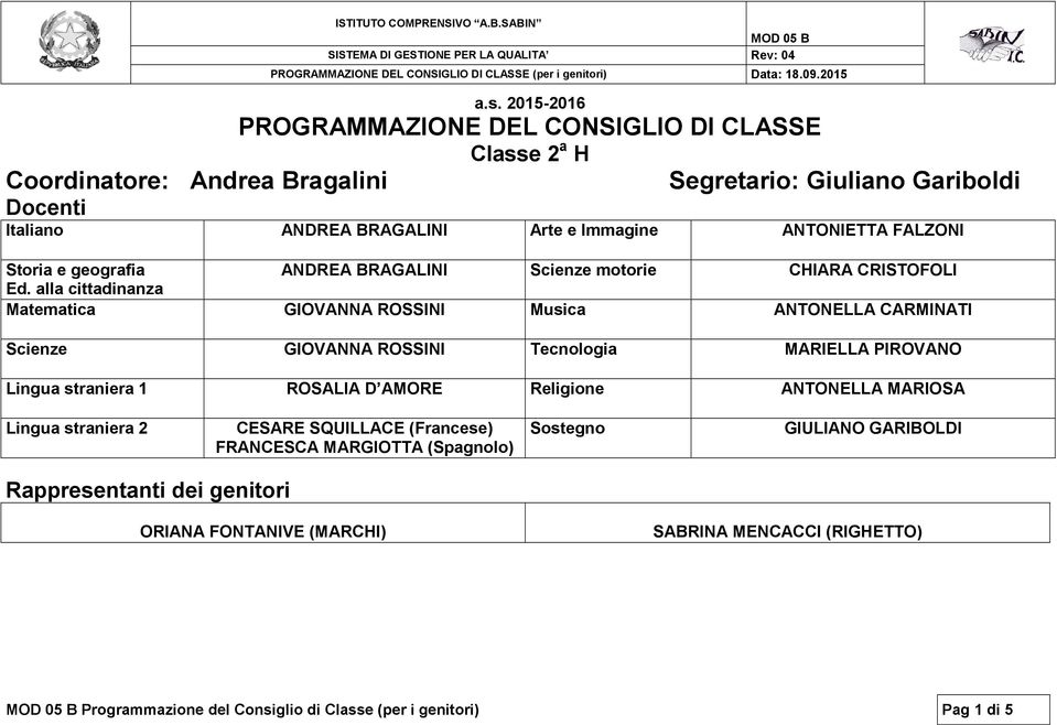 ANDREA BRAGALINI Scienze motorie CHIARA CRISTOFOLI Ed.