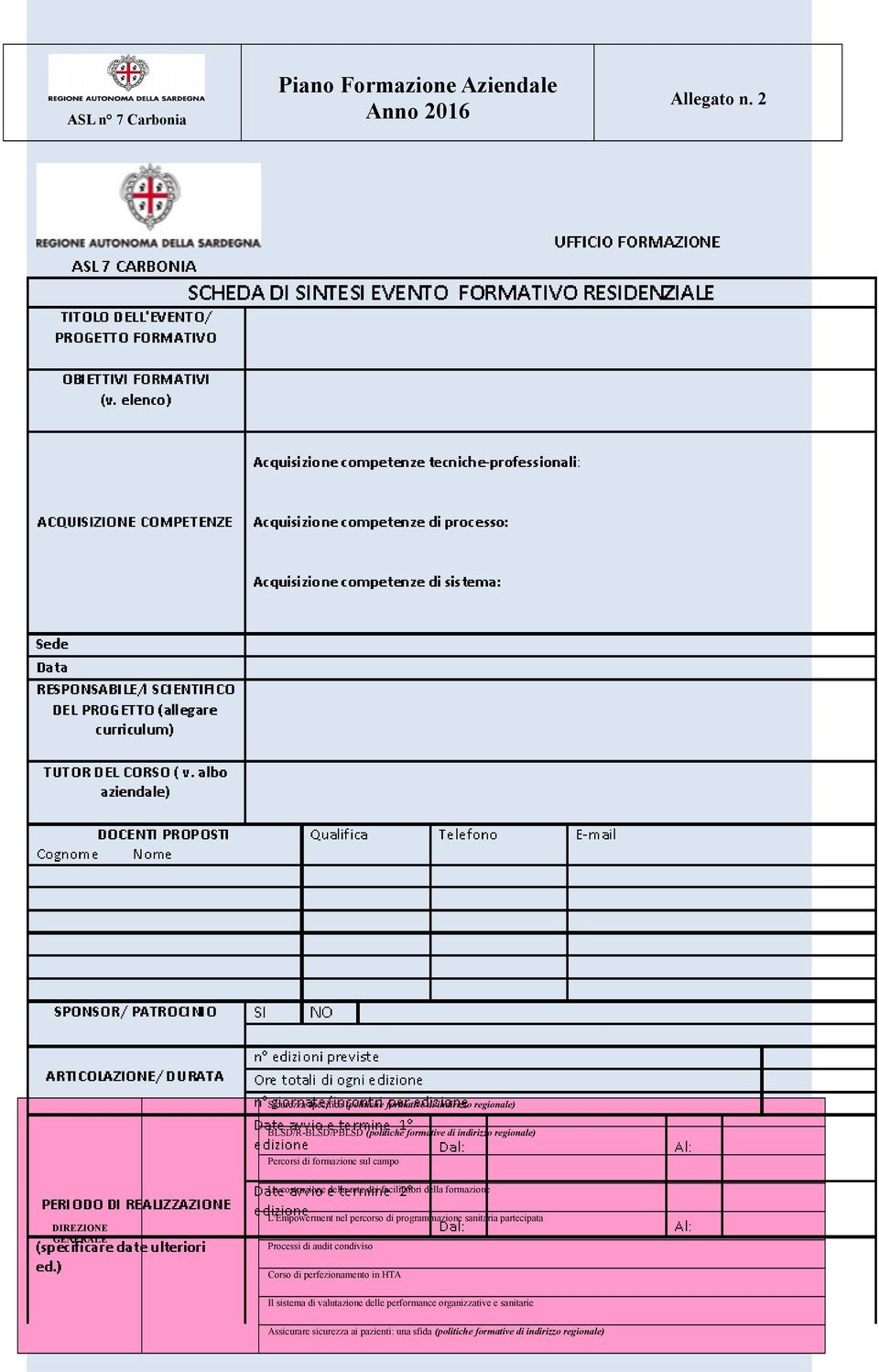 percorso di programmazione sanitaria partecipata Processi di audit condiviso Corso di perfezionamento in HTA Il sistema di