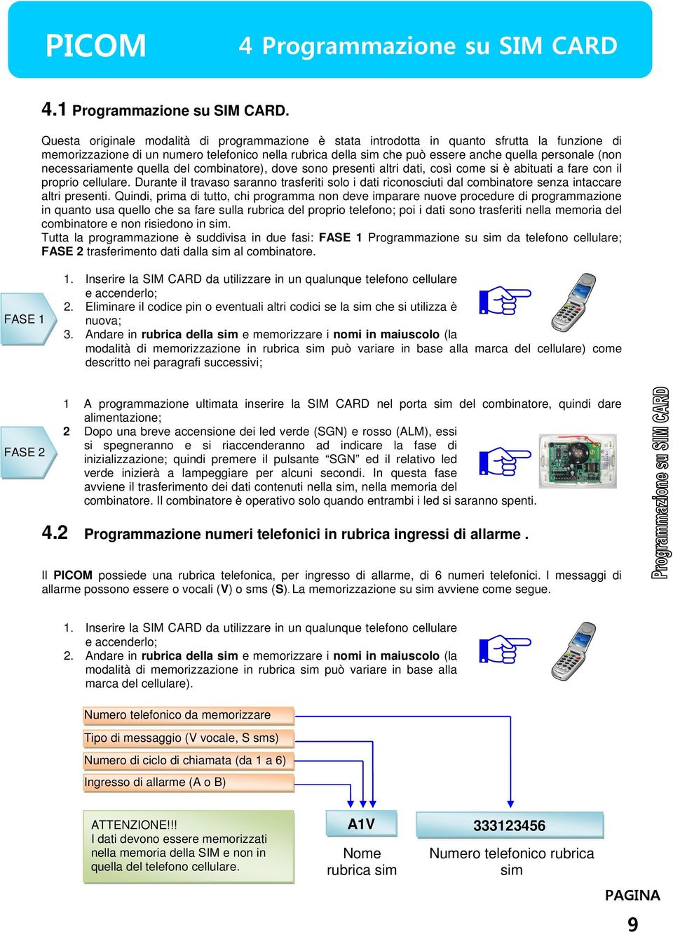 (non necessariamente quella del combinatore), dove sono presenti altri dati, così come si è abituati a fare con il proprio cellulare.