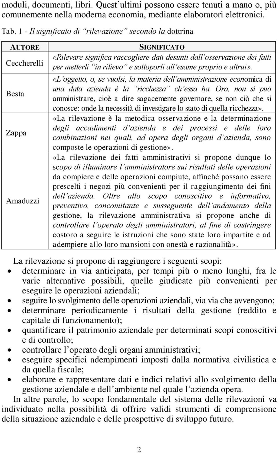 rilievo e sottoporli all esame proprio e altrui». «L oggetto, o, se vuolsi, la materia dell amministrazione economica di una data azienda è la ricchezza ch essa ha.