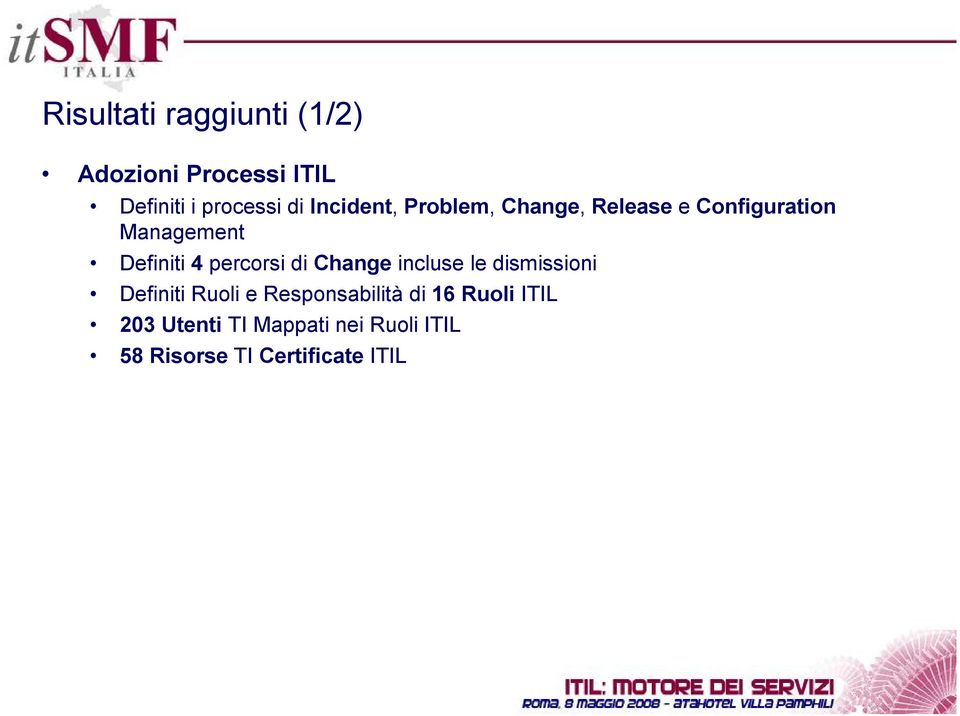 percorsi di Change incluse le dismissioni Definiti Ruoli e Responsabilità