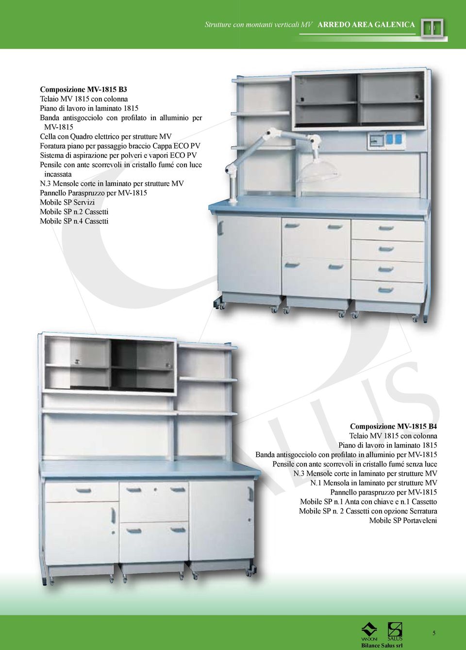 3 Mensole corte in laminato per strutture MV Pannello Paraspruzzo per MV-1815 Mobile SP Servizi Mobile SP n.2 Cassetti Mobile SP n.