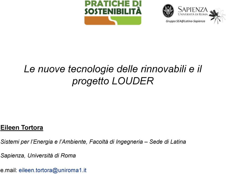 l Energia e l Ambiente, Facoltà di Ingegneria Sede di