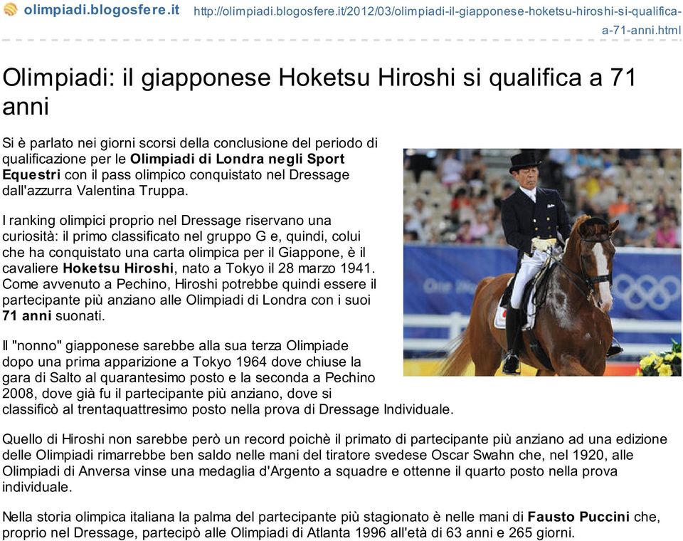 il pass olimpico conquistato nel Dressage dall'azzurra Valentina Truppa.