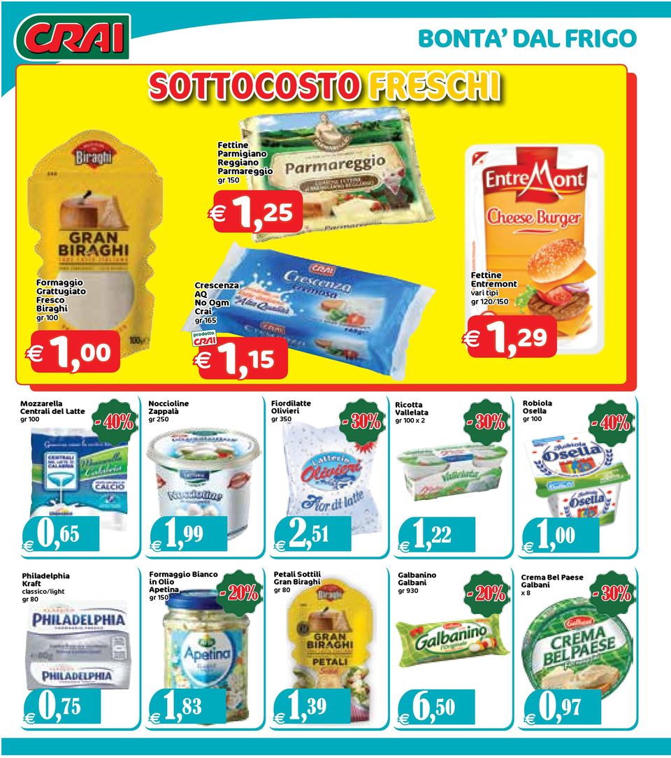 350 Ricotta Vallelata x 2 Robiola Osella E0, 65 E1, 99 E2, 51 E1, 22 E1, 00 Philadelphia Kraft classico/light gr 80 Formaggio Bianco in