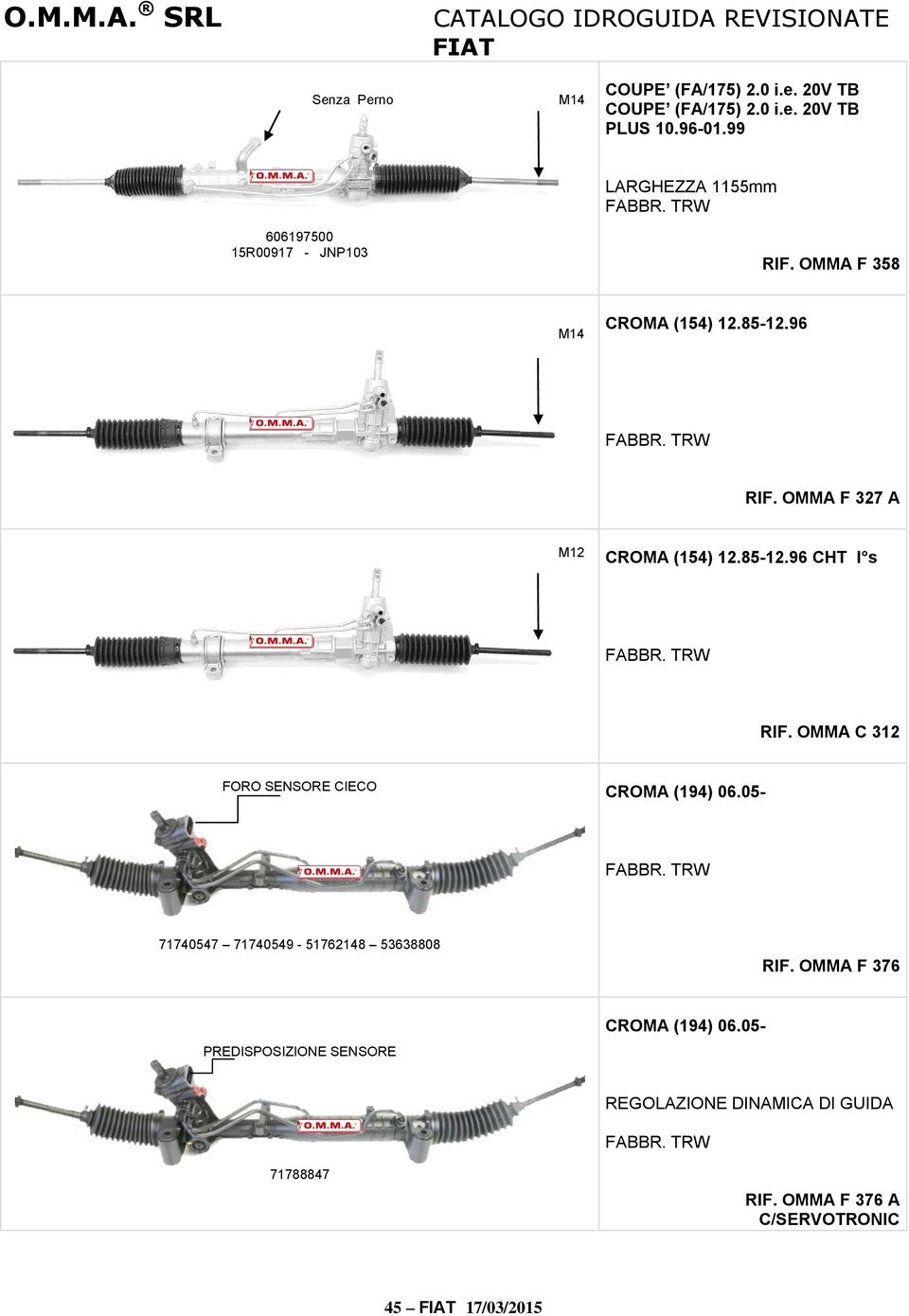 OMMA F 327 A M12 CROMA (154) 12.85-12.96 CHT I s RIF. OMMA C 312 FORO SENSORE CIECO CROMA (194) 06.