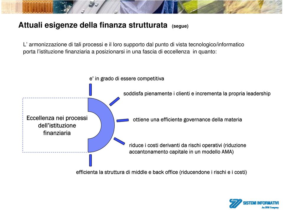 incrementa la propria leadership Eccellenza nei processi dell istituzione finanziaria ottiene una efficiente governance della materia riduce i costi