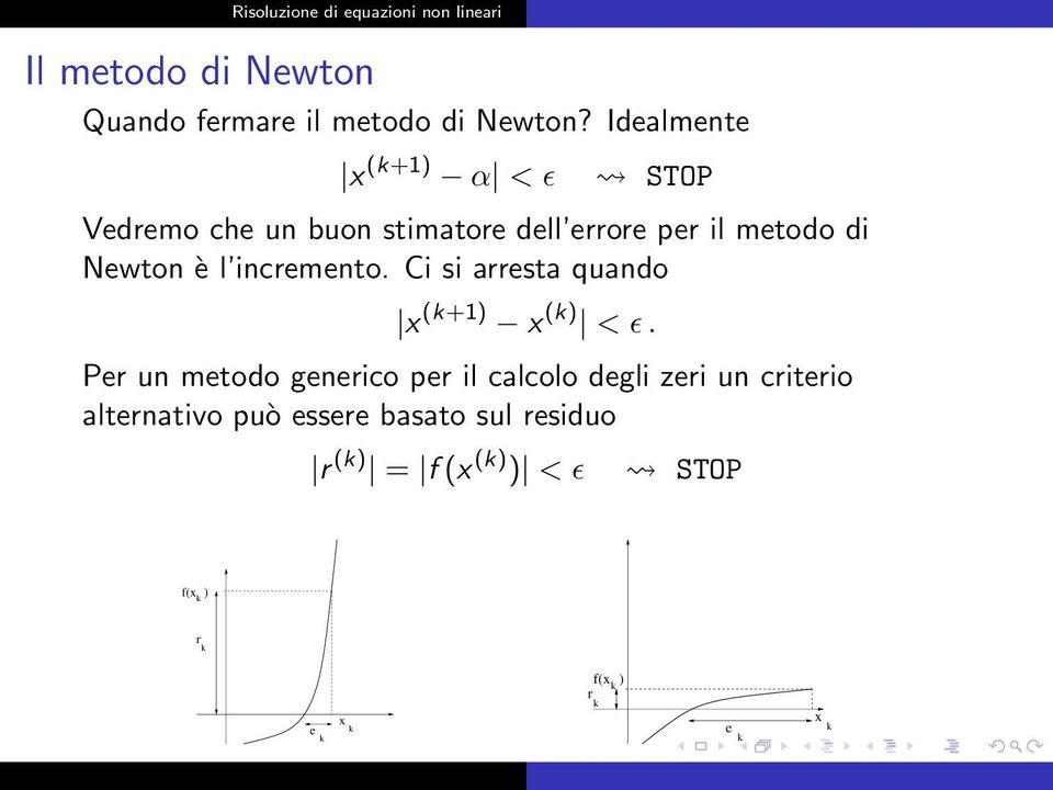 Newton è l incremento. Ci si arresta quando x (k+1) x (k) < ɛ.