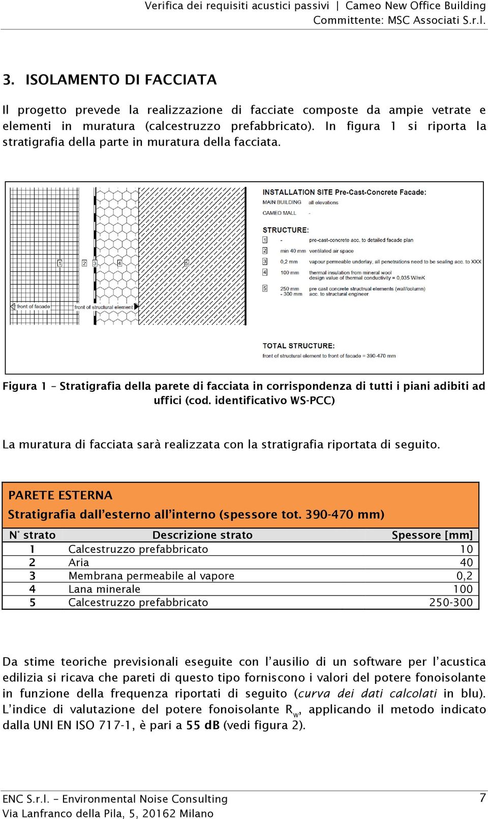 identificativo WS-PCC) La muratura di facciata sarà realizzata con la stratigrafia riportata di seguito. PARETE ESTERNA Stratigrafia dall esterno all interno (spessore tot.