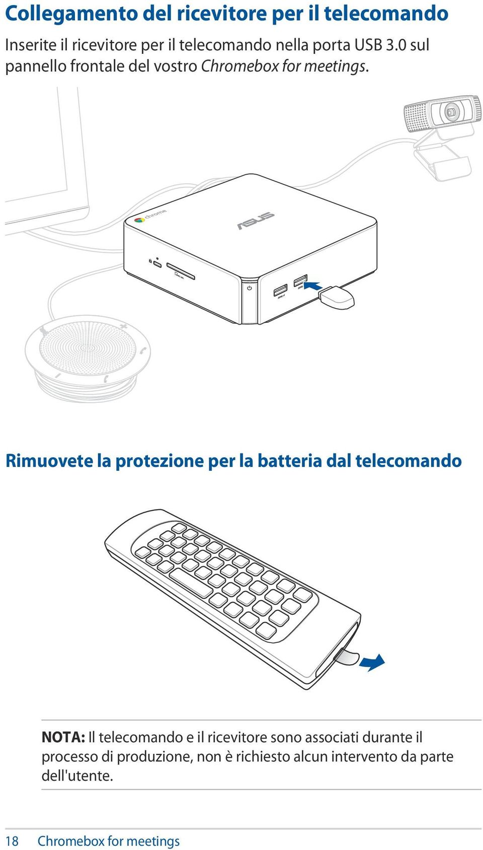 Rimuovete la protezione per la batteria dal telecomando NOTA: Il telecomando e il ricevitore sono