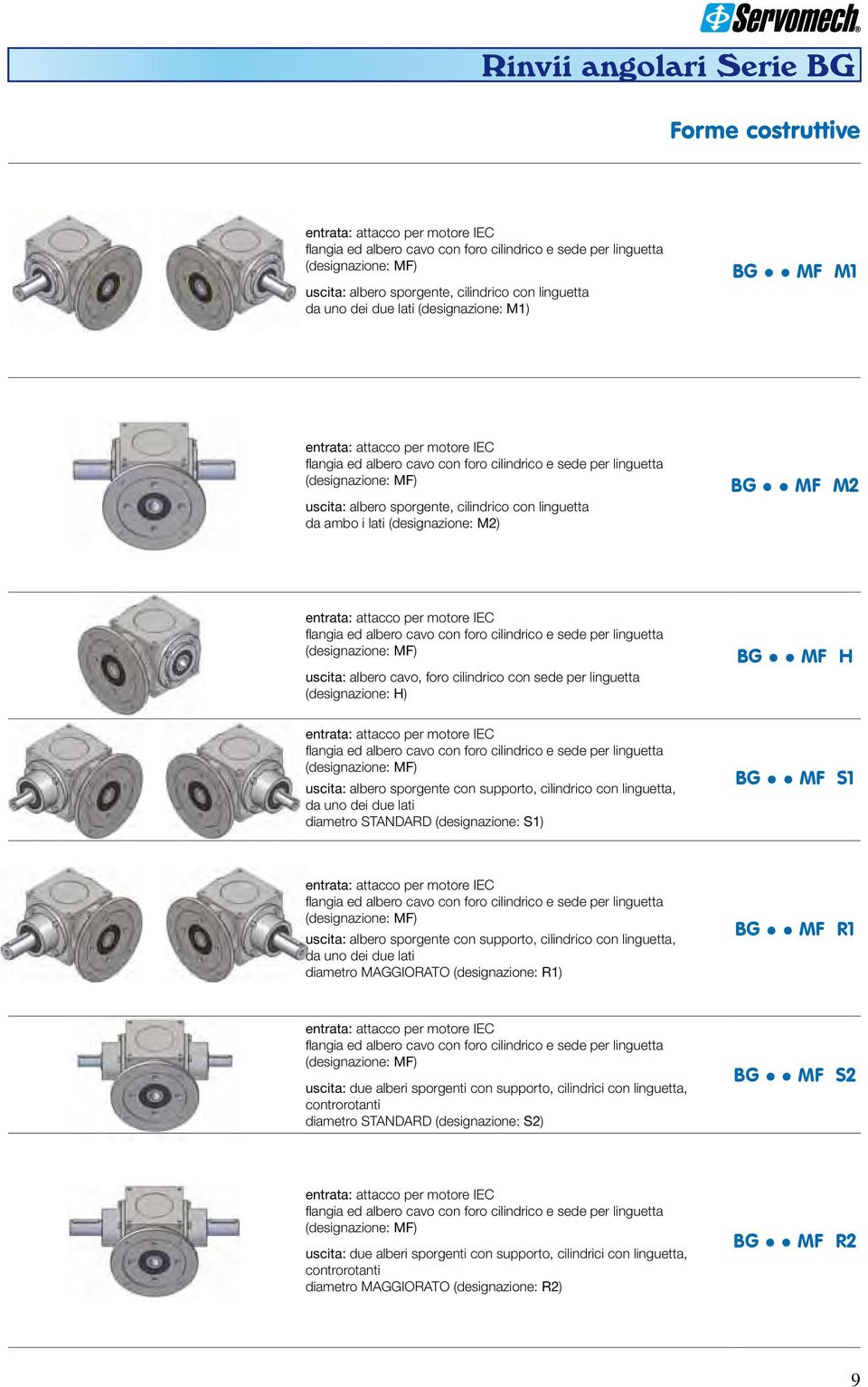 da ambo i lati (designazione: M2) BG MF M2 entrata: attacco per motore IEC flangia ed albero cavo con foro cilindrico e sede per linguetta (designazione: MF) uscita: albero cavo, foro cilindrico con