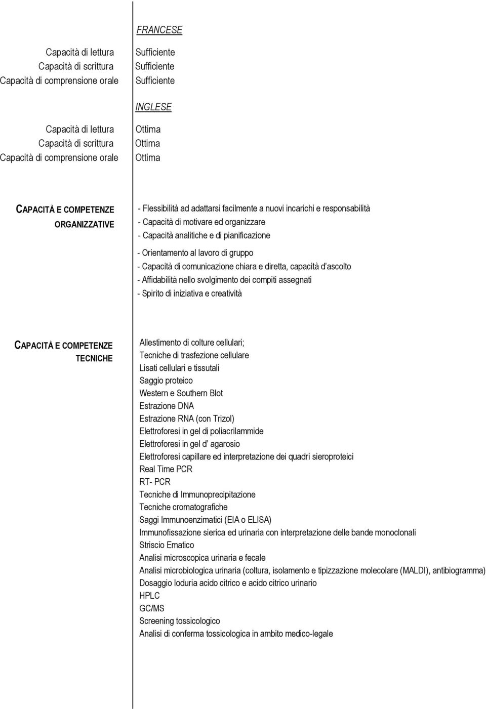 pianificazione - Orientamento al lavoro di gruppo - Capacità di comunicazione chiara e diretta, capacità d ascolto - Affidabilità nello svolgimento dei compiti assegnati - Spirito di iniziativa e