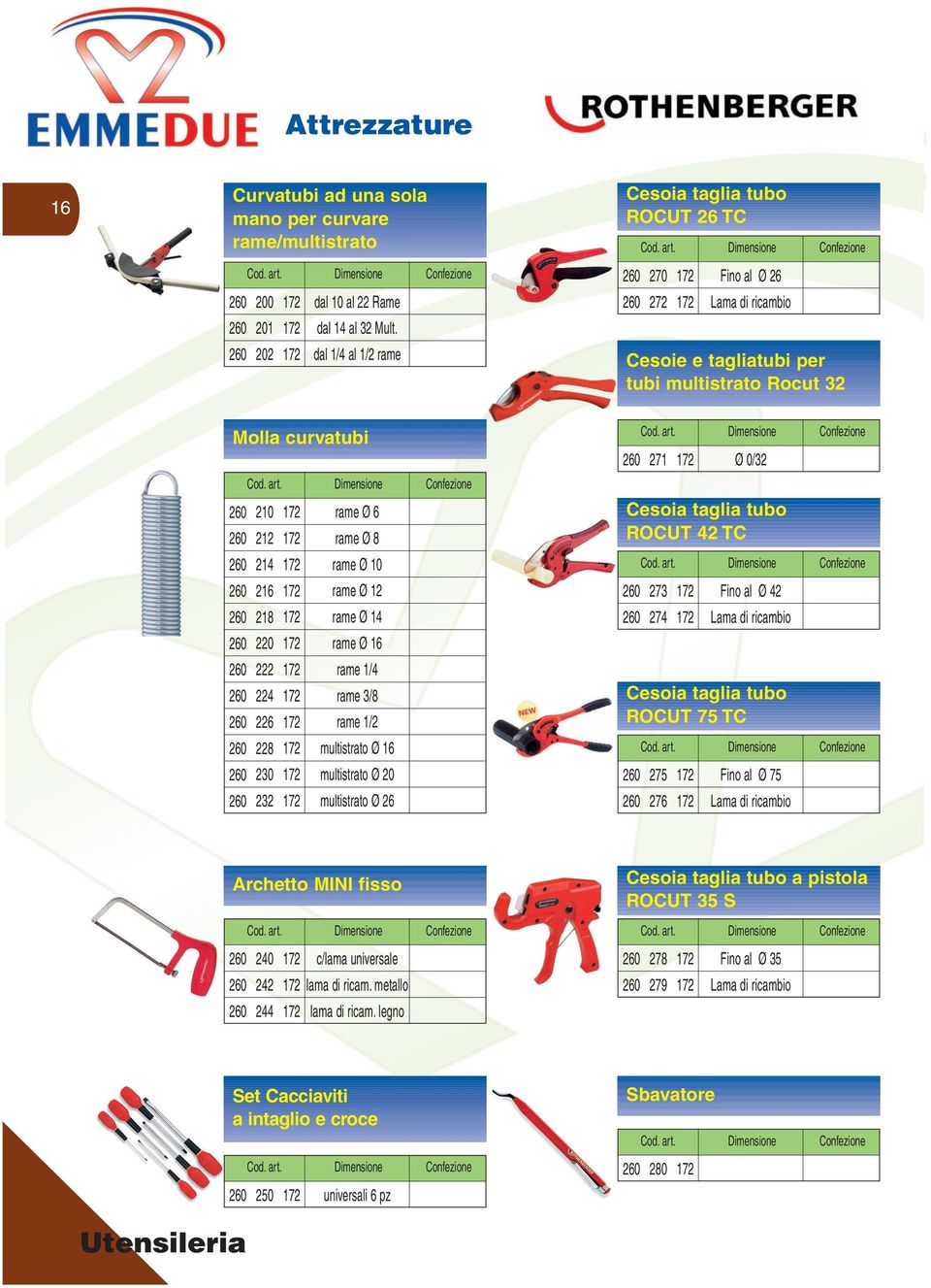 232 rame Ø 6 rame Ø 8 rame Ø 10 rame Ø 12 rame Ø 14 rame Ø 16 rame 1/4 rame 3/8 rame 1/2 multistrato Ø 16 multistrato Ø 20 multistrato Ø 26 271 Ø 0/32 Cesoia taglia tubo ROCUT 42 TC 273 274 Fino al Ø