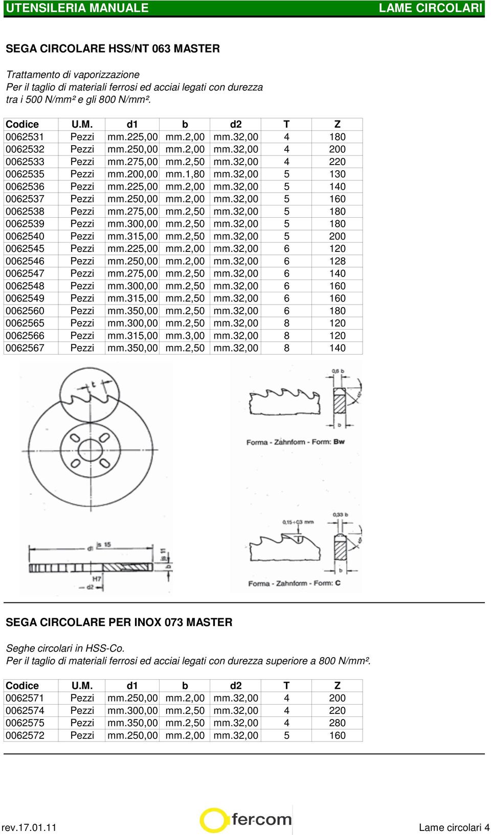 250,00 mm.2,00 mm.32,00 5 160 0062538 Pezzi mm.275,00 mm.2,50 mm.32,00 5 180 0062539 Pezzi mm.300,00 mm.2,50 mm.32,00 5 180 0062540 Pezzi mm.315,00 mm.2,50 mm.32,00 5 200 0062545 Pezzi mm.225,00 mm.