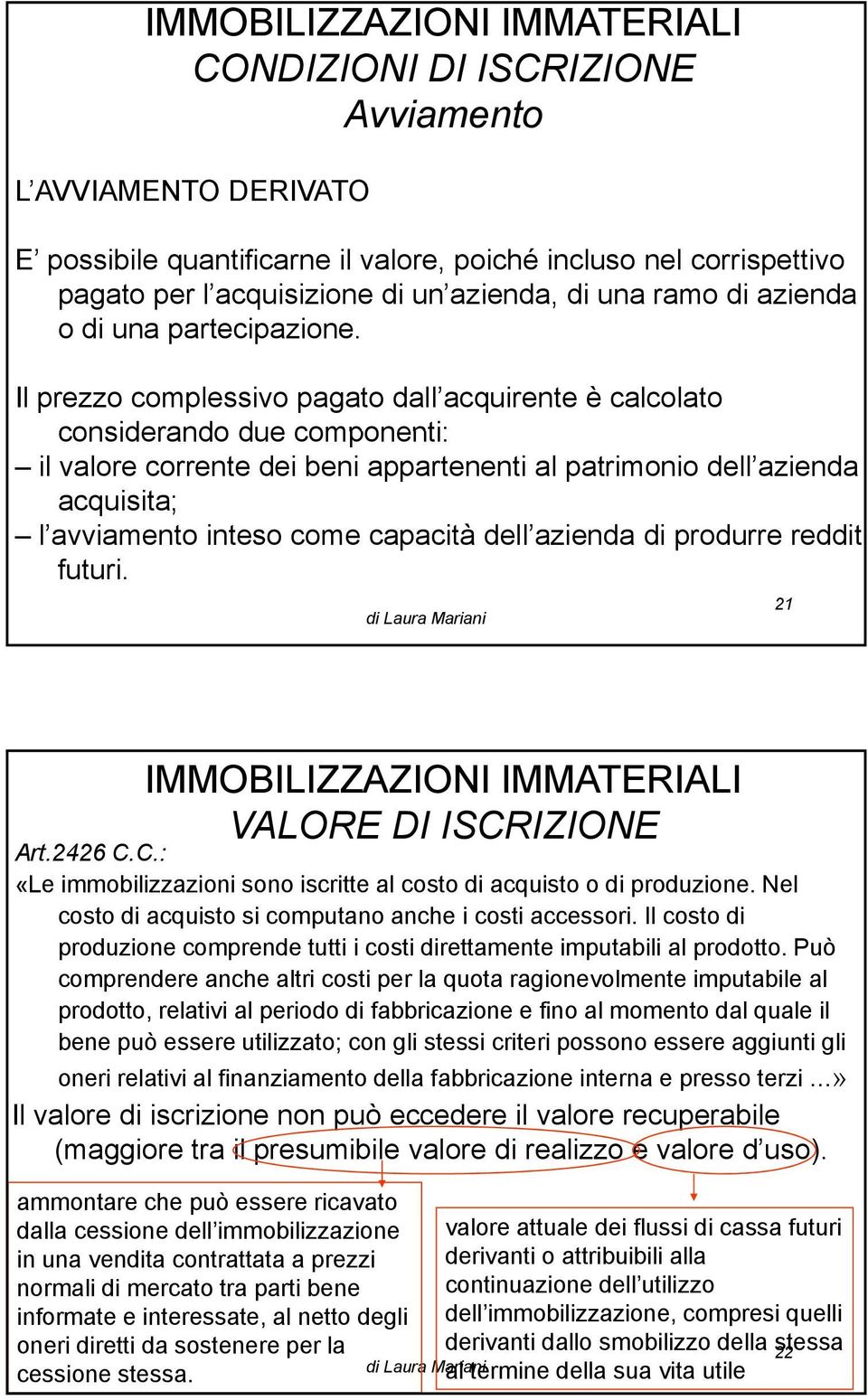 Il prezzo complessivo pagato dall acquirente è calcolato considerando due componenti: il valore corrente dei beni appartenenti al patrimonio dell azienda acquisita; l avviamento inteso come capacità