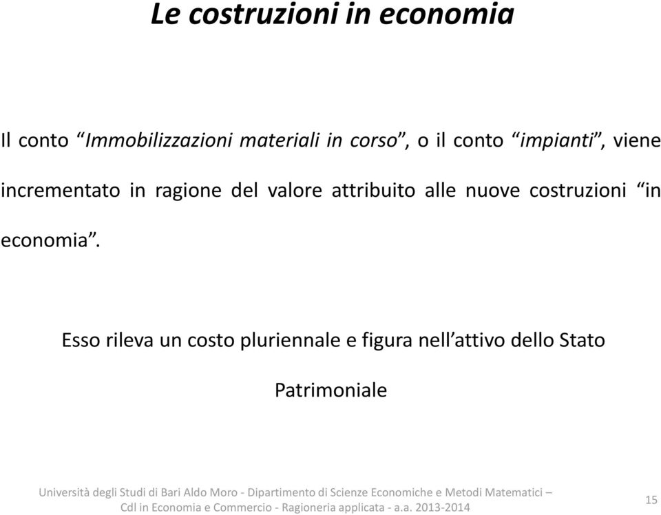 attribuito alle nuove costruzioni in economia.