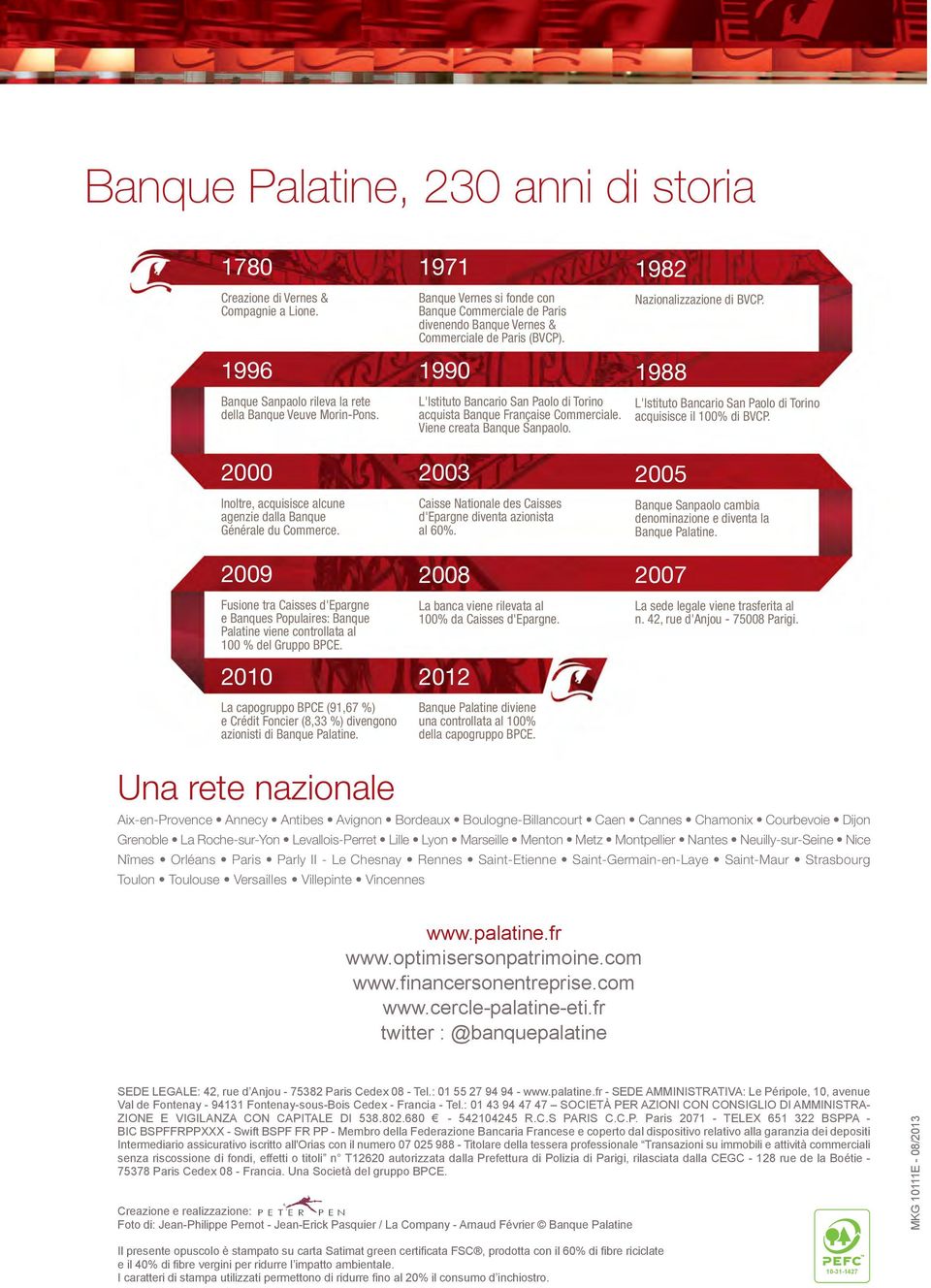 2010 La capogruppo BPCE (91,67 %) e Crédit Foncier (8,33 %) divengono azionisti di Banque Palatine.