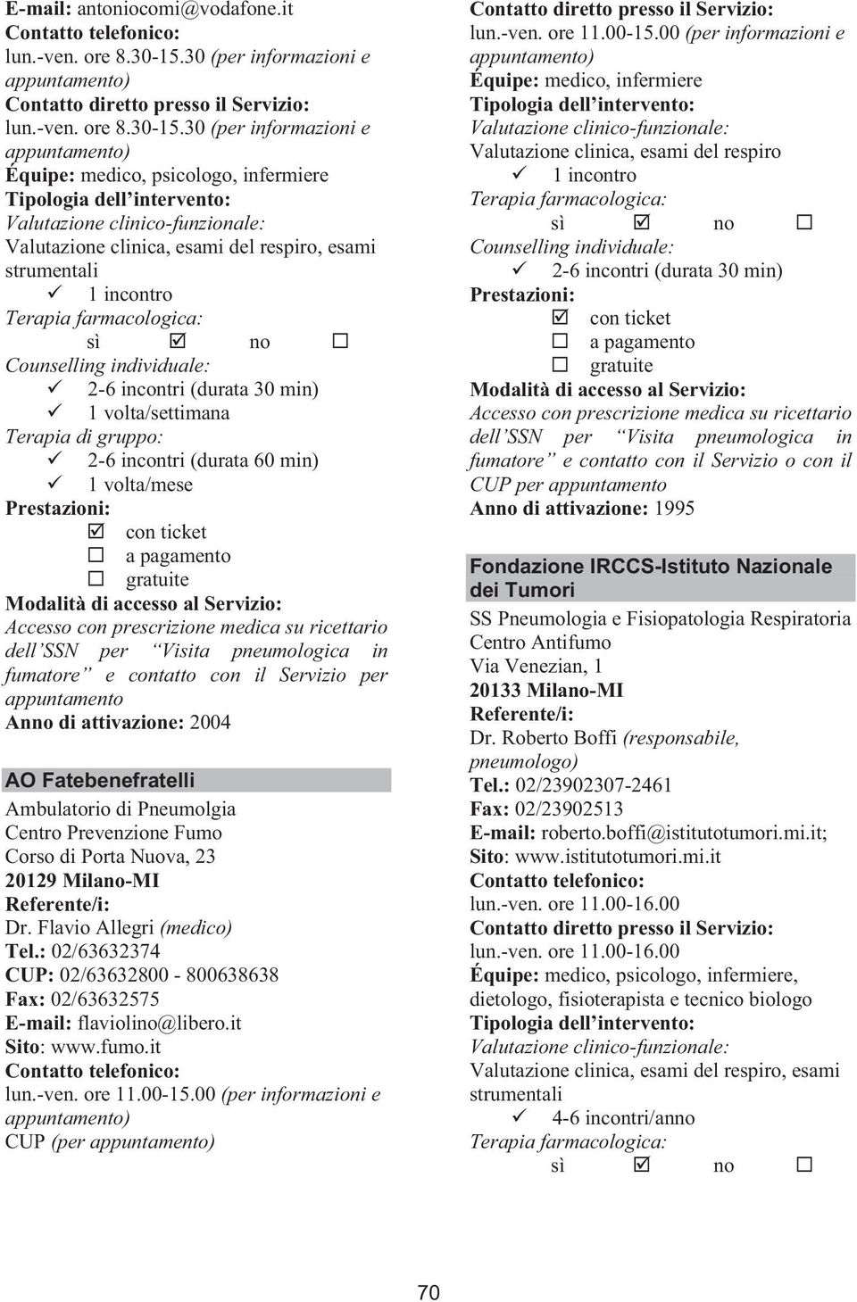 30 (per informazioni e Équipe: medico, psicologo, infermiere, esami del respiro, esami strumentali 2-6 incontri (durata 30 min) 2-6 incontri (durata 60 min) 1 volta/mese dell SSN per Visita