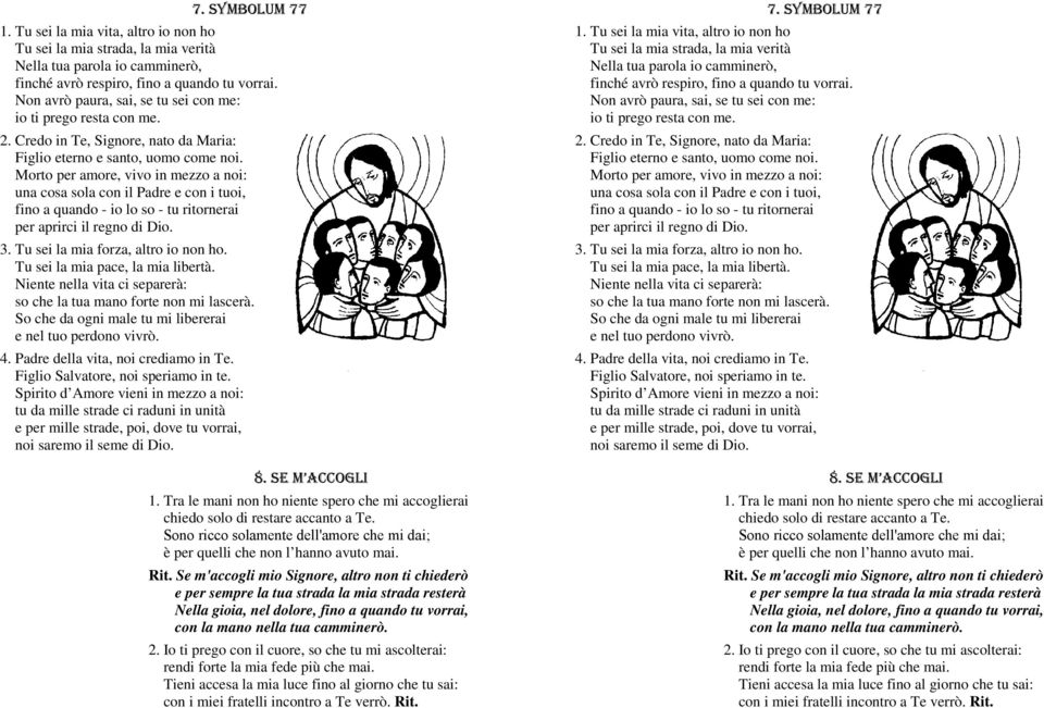 Morto per amore, vivo in mezzo a noi: una cosa sola con il Padre e con i tuoi, fino a quando - io lo so - tu ritornerai per aprirci il regno di Dio. 3. Tu sei la mia forza, altro io non ho.