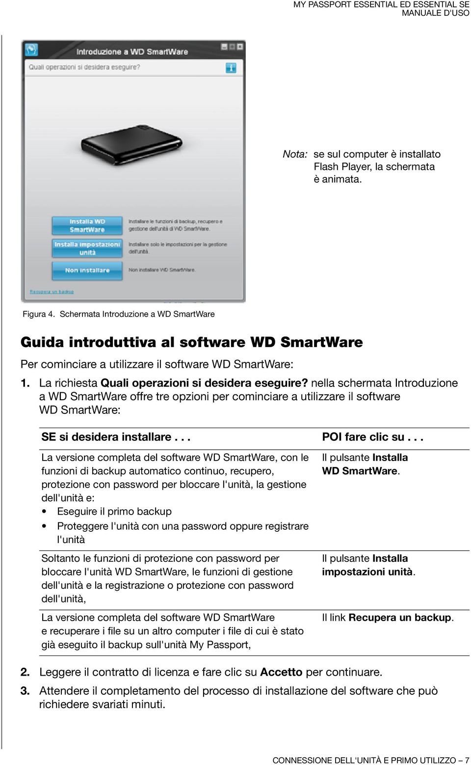 nella schermata Introduzione a WD SmartWare offre tre opzioni per cominciare a utilizzare il software WD SmartWare: SE si desidera installare... POI fare clic su.