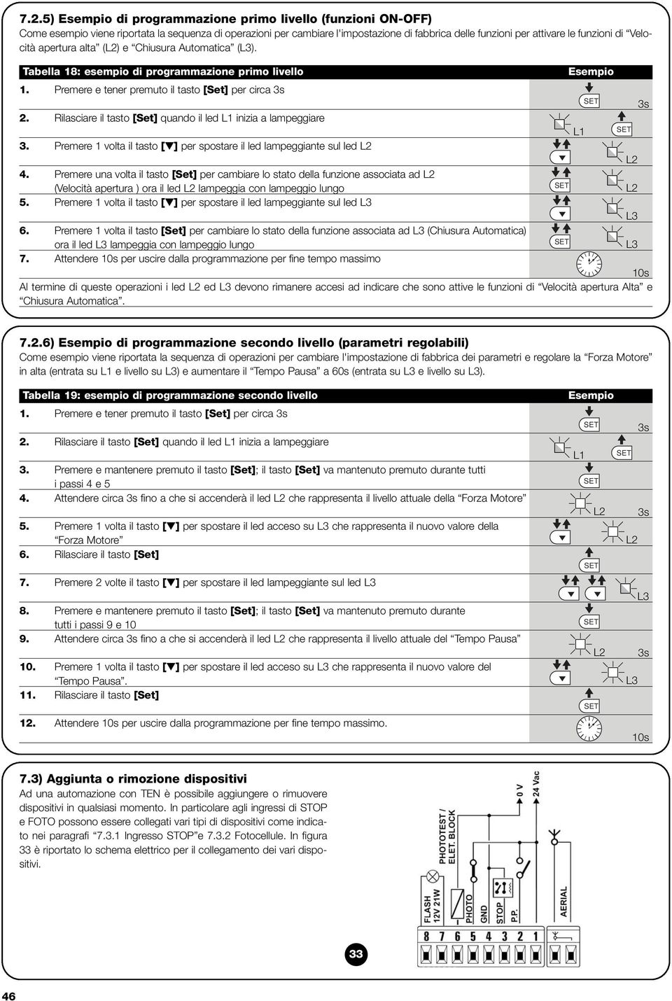 Rilasciare il tasto [Set] quando il led L1 inizia a lampeggiare L1 3. Premere 1 volta il tasto [ ] per spostare il led lampeggiante sul led L2 L2 4.