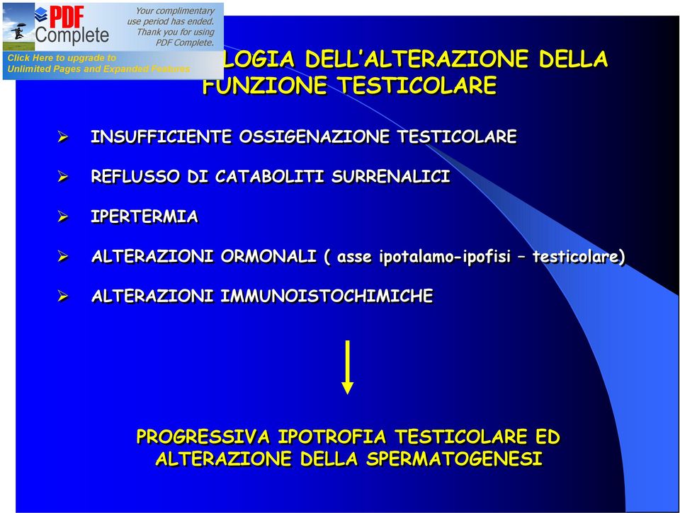 ALTERAZIONI ORMONALI ( asse ipotalamo-ipofisi testicolare) ALTERAZIONI