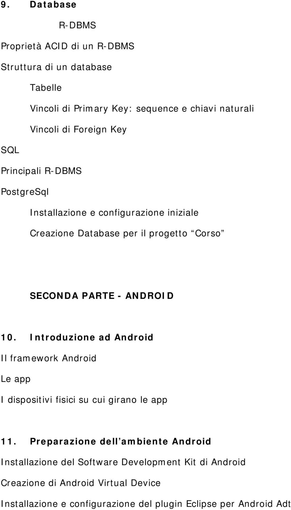 ANDROID 10. Introduzione ad Android Il framework Android Le app I dispositivi fisici su cui girano le app 11.