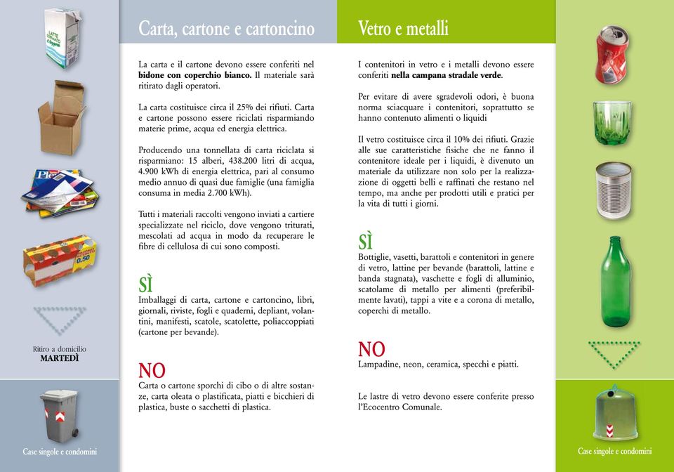 Producendo una tonnellata di carta riciclata si risparmiano: 15 alberi, 438.200 litri di acqua, 4.