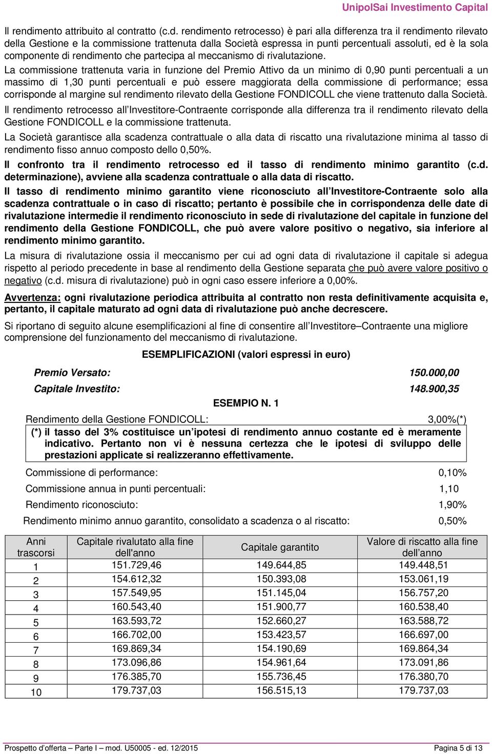 rendimento retrocesso) è pari alla differenza tra il rendimento rilevato della Gestione e la commissione trattenuta dalla Società espressa in punti percentuali assoluti, ed è la sola componente di