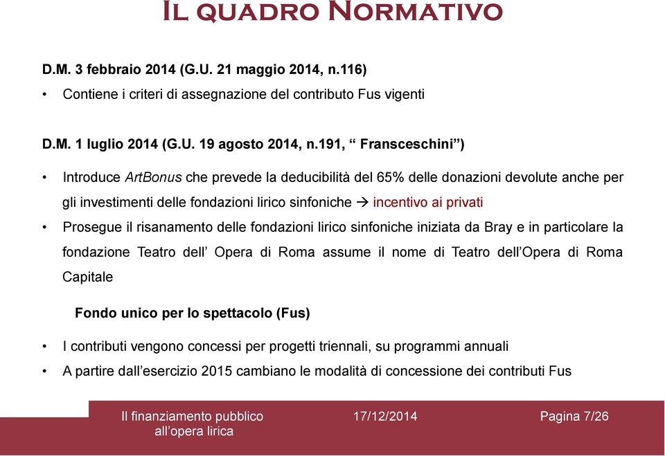 Prosegue il risanamento delle fondazioni lirico sinfoniche iniziata da Bray e in particolare la fondazione Teatro dell Opera di Roma assume il nome di Teatro dell Opera di Roma Capitale