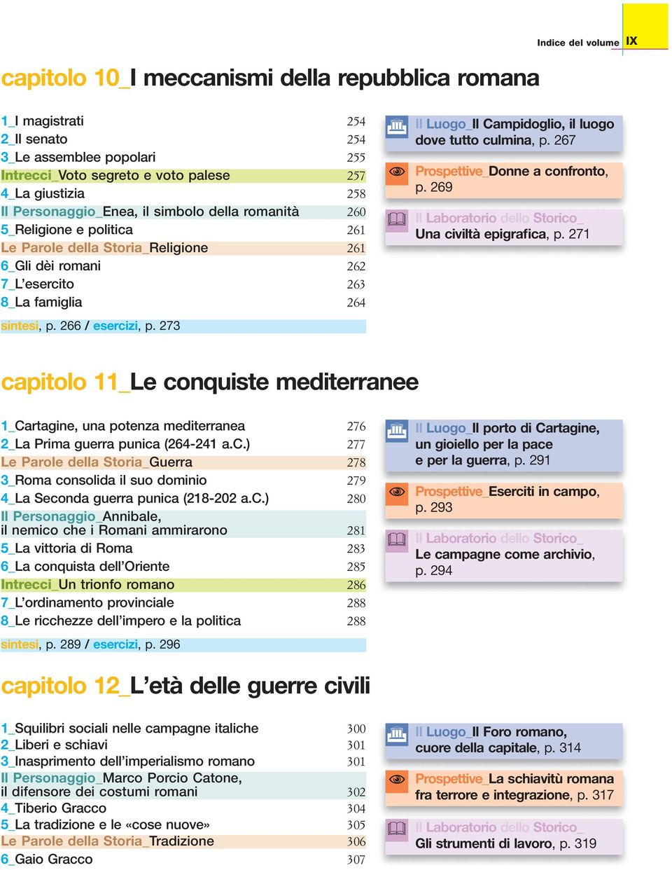 273 Il Luogo_Il Campidoglio, il luogo dove tutto culmina, p. 267 Prospettive_Donne a confronto, p. 269 Una civiltà epigrafica, p.