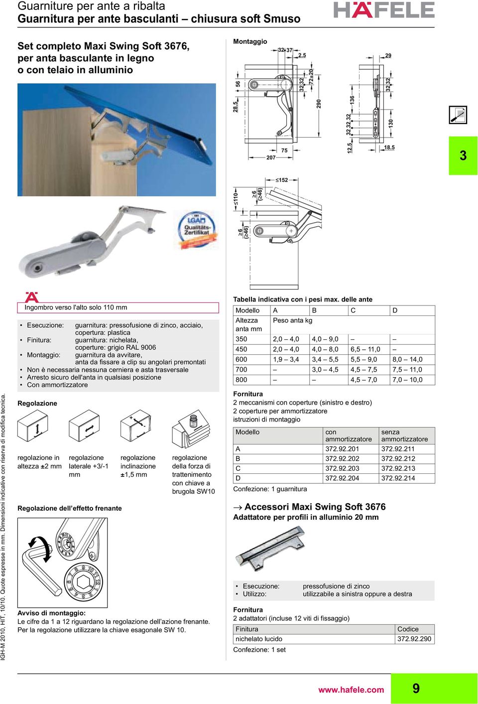 Dimensioni indicative con riserva di modifica tecnica. Montaggio IGH-M 2010, HIT, 10/10. Quote espresse in. Dimensioni indicative con riserva di modifica tecnica.