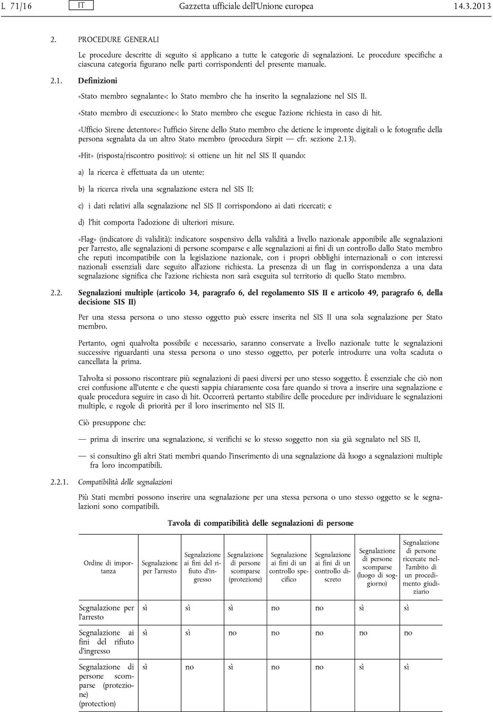 Definizioni «Stato membro segnalante»: lo Stato membro che ha inserito la segnalazione nel SIS II. «Stato membro di esecuzione»: lo Stato membro che esegue l azione richiesta in caso di hit.