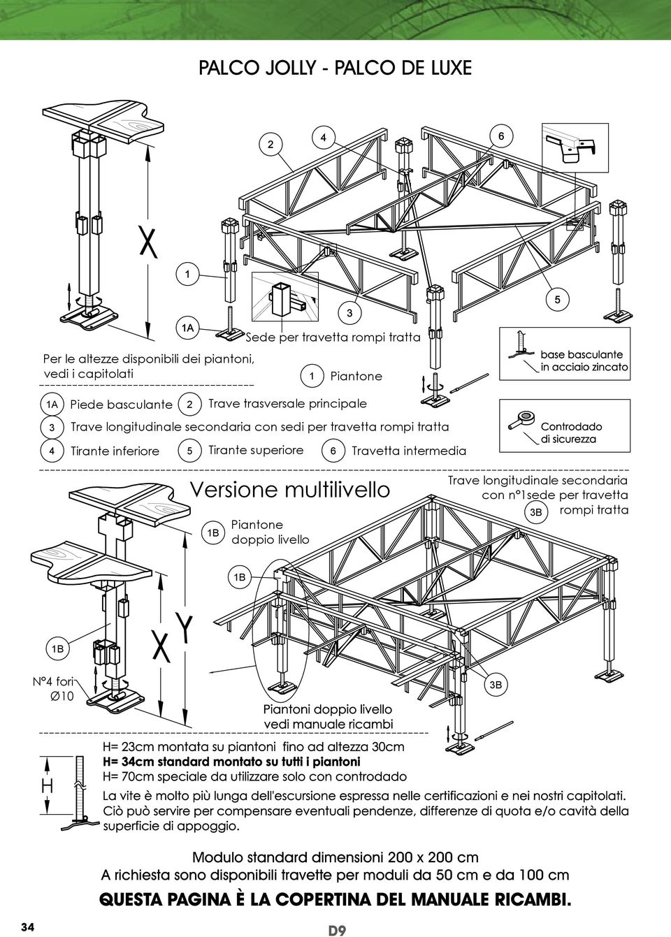 intermedia Versione multilivello 1B Piantone doppio livello Trave longitudinale secondaria con n 1sede per travetta rompi tratta 3B 1B 1B N 4 fori Ø10 3B