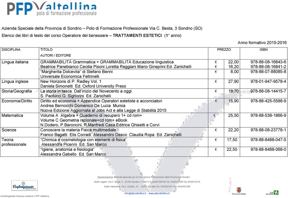 Zanichelli Margherita Dolcevita di Stefano Benni Universale Economica Feltrinelli Diritto ed economia + Appendice Operatori estetiste e acconciatori Andrea Bernocchi Domenico De Lucia Mursia Nuova