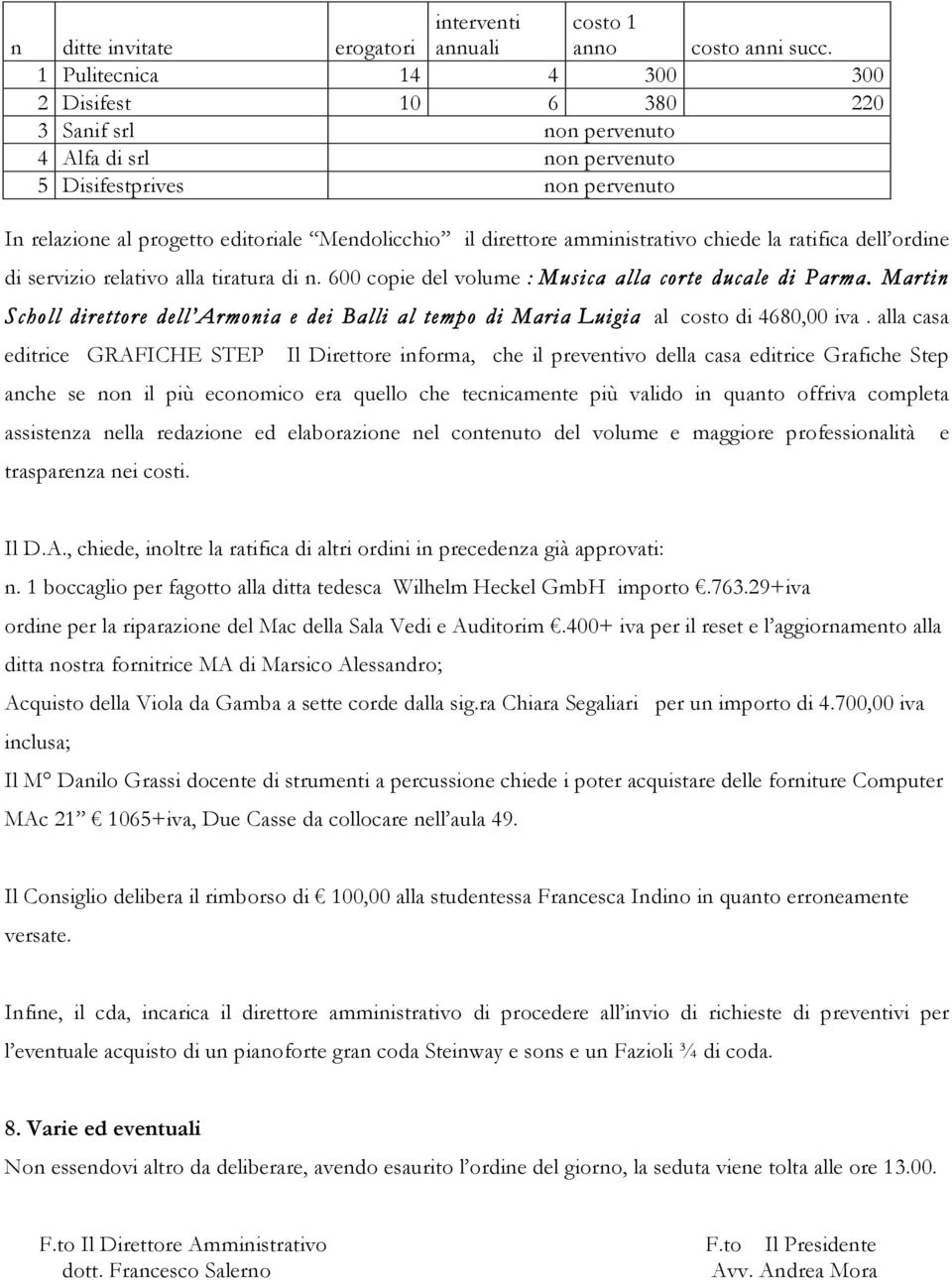 amministrativo chiede la ratifica dell ordine di servizio relativo alla tiratura di n. 600 copie del volume : Musica alla corte ducale di Parma.