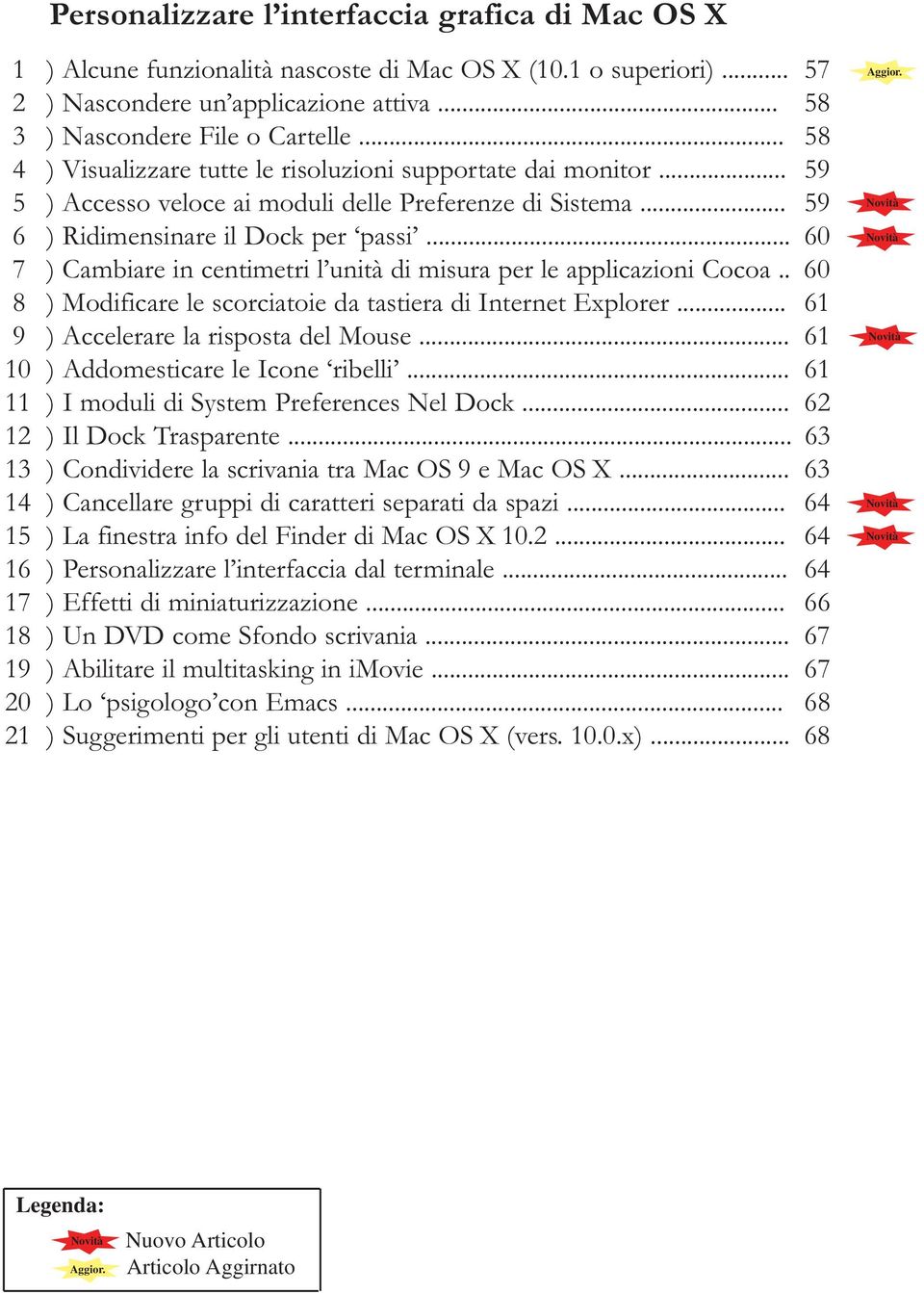 .. 60 7 ) Cambiare in centimetri l unità di misura per le applicazioni Cocoa.. 60 8 ) Modificare le scorciatoie da tastiera di Internet Explorer... 61 9 ) Accelerare la risposta del Mouse.