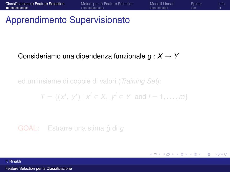 coppie di valori (Training Set): T = {(x i, y i )