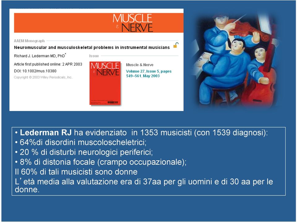 distonia focale (crampo occupazionale); Il 60% di tali musicisti sono donne