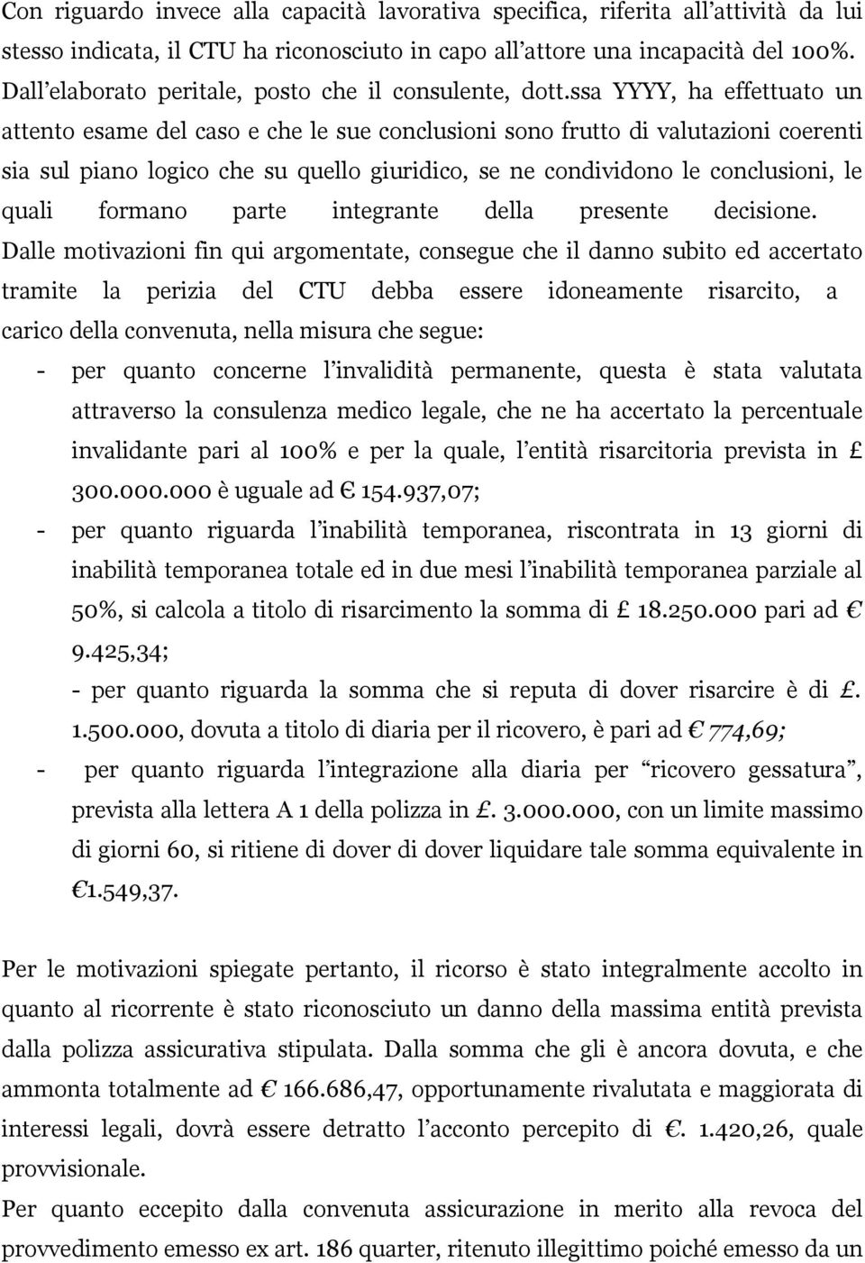 ssa YYYY, ha effettuato un attento esame del caso e che le sue conclusioni sono frutto di valutazioni coerenti sia sul piano logico che su quello giuridico, se ne condividono le conclusioni, le quali