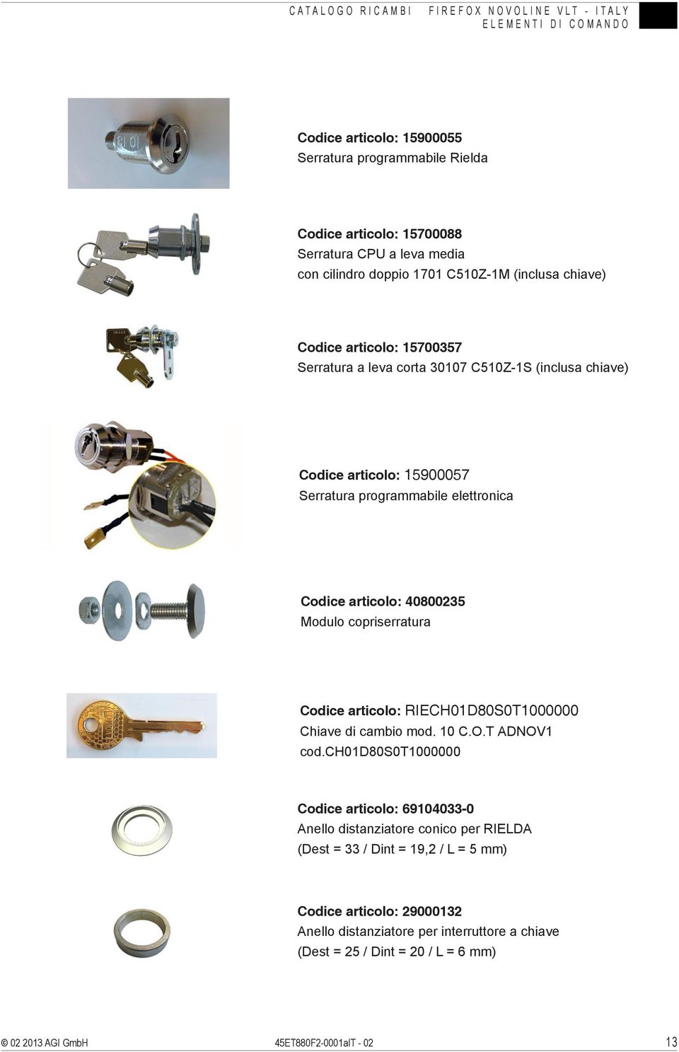 copriserratura Codice articolo: RIECH01D80S0T1000000 Chiave di cambio mod. 10 C.O.T ADNOV1 cod.