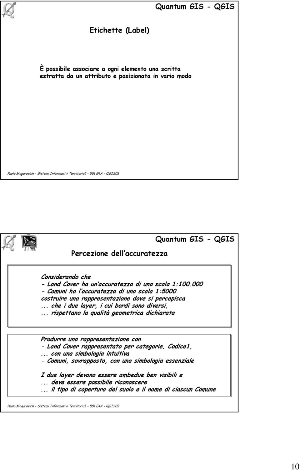 .. rispettano la qualità geometrica dichiarata Produrre una rappresentazione con - Land Cover rappresentato per categorie, Codice1,.