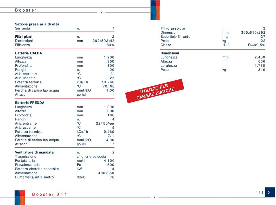 00 Altezza mm 00 Profondita' mm 10 Ranghi n. 4 Aria entrante C /55%ur Aria uscente C 15 Potenza termica kcal/h 9.